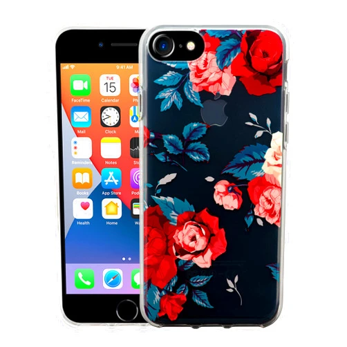 Sephonie Flower Case for iPhone SE 2020 (2nd gen) / 8/7, Floral Pattern Clear Slim Girly Design, Shockproof Protective Hard PC Back with Soft TPU Bumper Phone Cover for Girls and Women | Red Roses