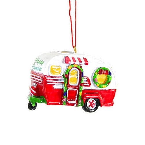 Kurt S. Adler Red and White Happy Camper RV Trailer Christmas Tree Ornament Camping J8394 New