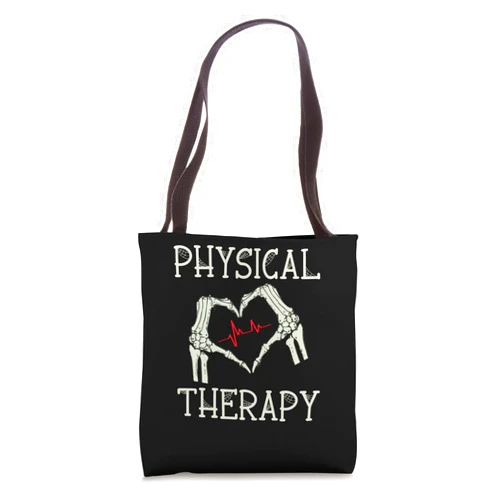 Funny Halloween Physical Therapy - DressedForDuty Physical Therapy Skeleton Hand Heartbeat Halloween PT Tote Bag