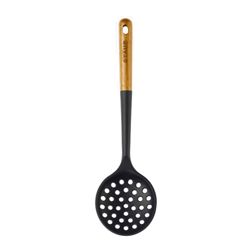 STAUB Skimmer Spoon, Perfect for Straining or Lifting Meat and Veggies from Broth, Durable BPA-Free Matte Black Silicone, Safe for Nonstick Cooking Surfaces