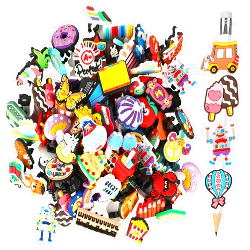 HIKIMA 120 PCS Random Different Pencil Topper Decoations, Cute Pencil Clips Decorations, Pencil Decoration Accessories for Students Gifts Awards