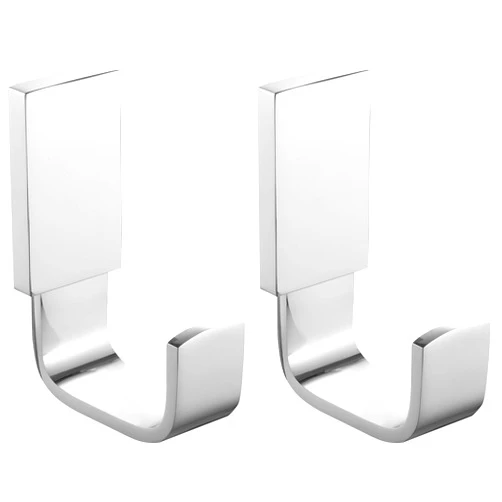 BESy Brass Clothes Hook Single Towel Hook for Bathroom Kitchen Garage Square Style Robe Hook Coat Hook Hat Hook, Self Adhesive with Glue or Wall Mounted with Screws, Two Packs, Polished Chrome
