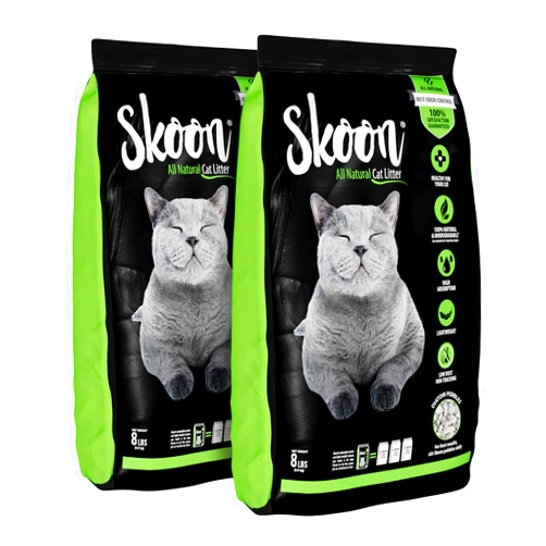 Skoon (2 Bags) Skoon All-Natural Cat Litter – light-weight, non-clumping, low maintenance, eco-friendly - absorbs, locks and seals liquids for best odor control.