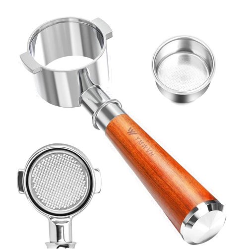 YMWVH 51mm Bottomless Portafilter 2 Ears for Delonghi ECP3420/EC155/BCO430/EC260,Stainless Steel Filter Basket and Walnut Handle