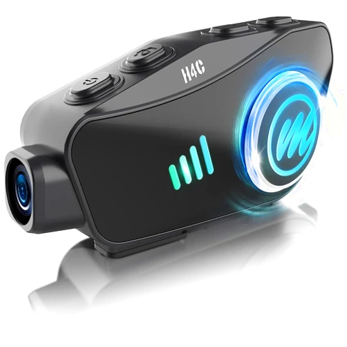 Moman Motorcycle Helmet Headset with Camera, Moman H4C with 【1080P Camera】120° Wide Angle 360° Shooting Single Use Motorbike Headphone Speaker with 32G TF Card HiFi Stereo AI Voice Assitant IPX6 Waterproof