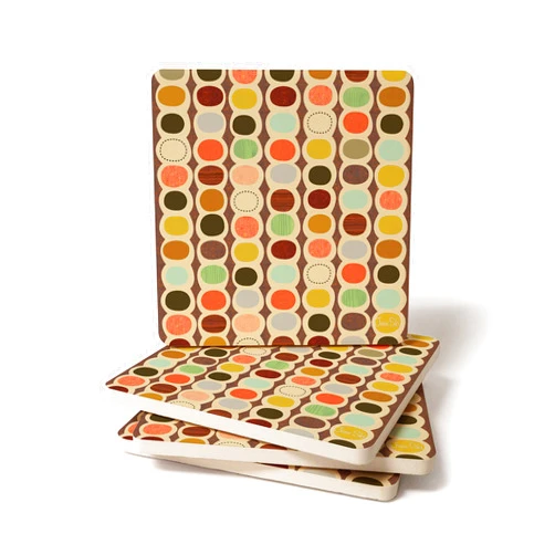 CoasterStone Mid Century Modern Bead Pattern Drink Coasters, 4.25 Inches Wide, Set of Four