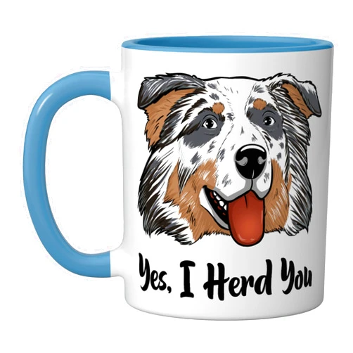 Funny Australian Shepherd Aussie Gifts For Women Aussie Blue Merle Mug Australian Shepherd Yes I Herd You Ceramic Mug, Blue/White
