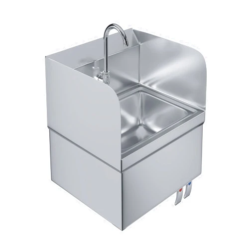 AmGood Stainless Steel Hands-Free Wall-Mounted Hand Sink 17 in x 15 in with Double Knee Valves, Faucet, and Side Splash Guards