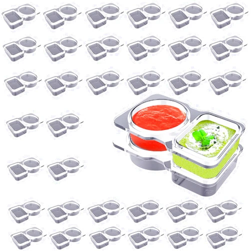 RDGDFONG 36 PCS Plastic Snack Containers, Double Compartment Condiment Containers with Lids, Reusable Snack Container, Suitable for Kitchen Storage and Outdoor Parties (36 PCS)