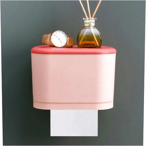 WDDGPZ1 Toilet Punch-Free Tissue Box Paper Towel Rack Creative Household Toilet Rack Wall-Mounted Paper Roll Holder Pumping Box,S Light Pink