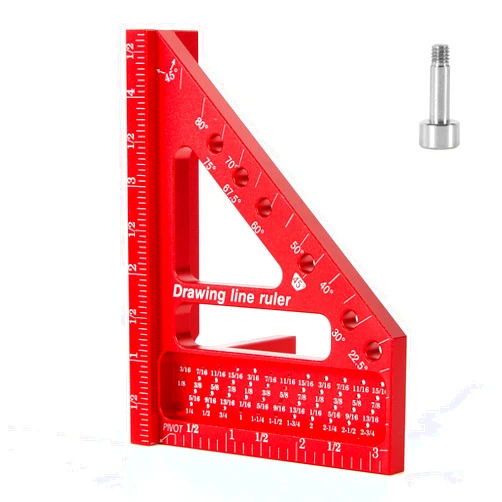 PENGZHAN Premium Versatile Multi-Angle Carpenter Square Measuring Ruler for Woodworking, Engineering, and Construction (22.5-90 Degrees with Angle Pin) (Red)