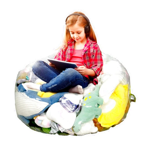 BOY MCOWBOY Clear Stuffed Animal Storage Bean Bag Chair Cover for Kids, Extra Large Waterparoof Beanbag Chair Cover with Zipper, PVC Bean Bag Chair for Children Plush Toys Storage & Organizing (Small)
