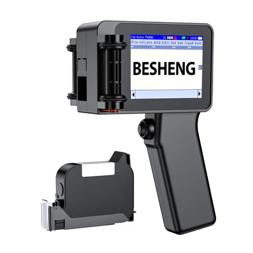 BESHENG Handheld Inkjet Printer, Batch Code Printer for QRCode Time Picture Number, Small Date Printer with 42ml Fast Drying Ink Cartridge for Many Materials Inkjet Coder Print Height 0.08-0.5Inch