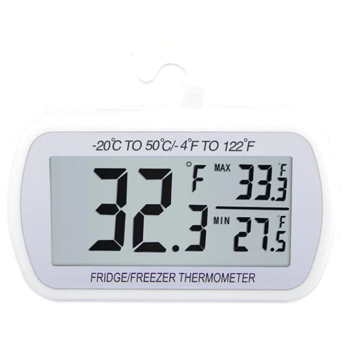 AEVETE Waterproof Digital Refrigerator Thermometer Large LCD, Freezer Room Thermometer with Magnetic Back, No Frills Easy to Read