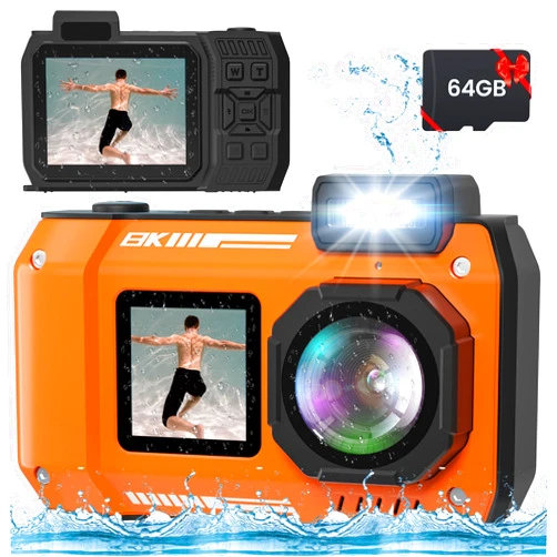 MOREXIMI 8K 70MP Digital Camera with 64GB Card, Rugged Waterproof Dustproof Shockproof, 33FT Underwater Camera for Snorkeling Travel Sport, Dual-Screen Selfie Autofocus Point and Shoot Digital Camera