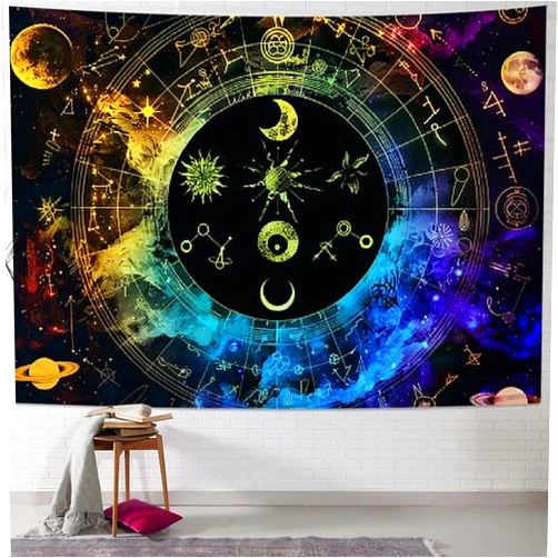 PIKWEEK Trippy Sun and Moon Tapestry Constellation Tapestry Astrology Tapestry Wall Hanging for Bedroom, black 50x40inch