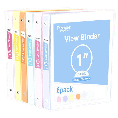 Thboxes 3 Ring Binder, 6 Pack 1 Inch Binder with 2 Interior Pockets Clear View Binder, Large Capacity, Round Ring Binders for Office, School, Home Binder Supplies (6 Colors)
