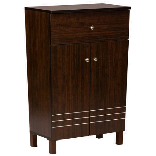 Baxton Studio Wholesale Interiors Felda Dark Brown Modern Shoe Cabinet with 2 Doors and Drawer