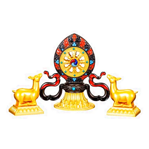 Mayapril Tibetan Style Double Deer Buddha Wheel Ornament - Jokhang Temple Seven Treasures r Buddha Wheel Ornament Wheel King Seven Treasures (Multicolor,Small)