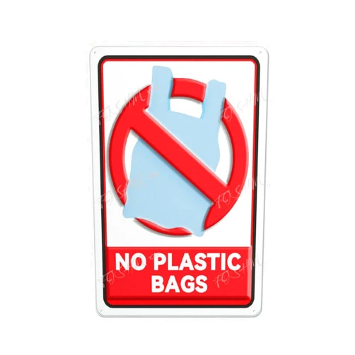 FOSHIN Vintage Tin Sign No Plastic Bags Bag Signage Warning Recycling Notice Indoor & Outdoor Use Safety Warning Sign 12