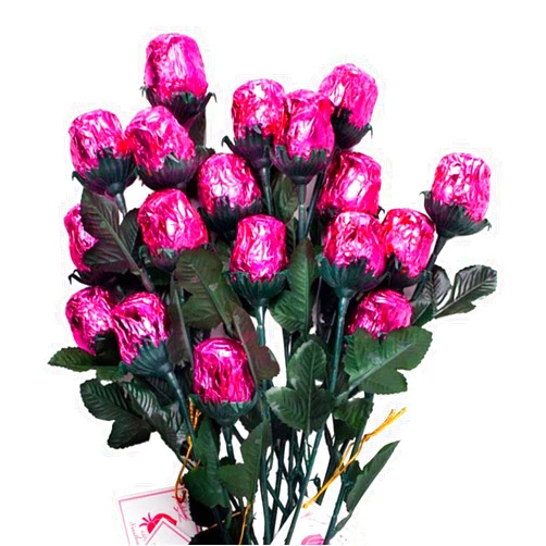 THE MADELAINE CHOCOLATE COMPANY Pink Chocolate Roses - Sweet Gift for Mom, Wife, Girlfriend - Individually Wrapped Gourmet Chocolate Flowers - Elegant Candy Bouquet for Women & Special Occasions - 12 Pack