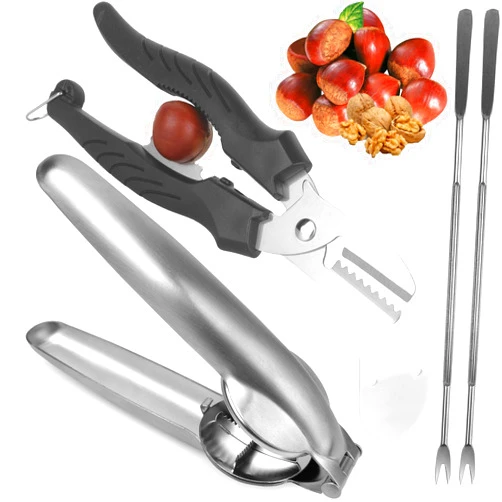 Anwenk Chestnut Cutter Tool Set 2Pack Chestnut Open Clip Chestnut Cracker Peeler Nut Cracker Pecan Walnut Plier Opener 304 Stainless Steel Kitchen Tools with 2 Picks