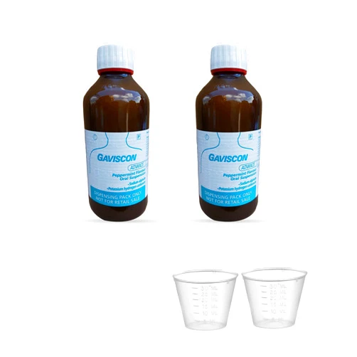 A2Z STORE Gaviscon Advance Peppermint 500ml Pack of 2 with (2 Free Plastic Measuring Cups 30ml)