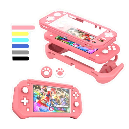 FIWWAT Switch Lite Case Protective Case for Nintendo Switch Lite, Compatible Nintendo Switch Lite Screen Protector Cover Hand Grip with Detachable TPU+Built-in PC Screen (Pink)
