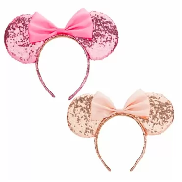 Seamoy Mouse Ears headband,2pcs Sequin Halloween Minnie Ears Headband Glitter Hairband for Princess Party Cosplay Costume Headwear Minnie&Mickey Themed Party Decorations (Gold&Pink)