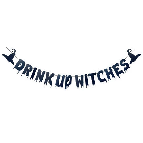 Runhiskii Black Drink Up Witches Banner, Halloween Witch Banner for Witch Party Decorations, Halloween Haunted Mansion Hocus Pocus Party Decorations, Halloween Party Supplies Black Glittery
