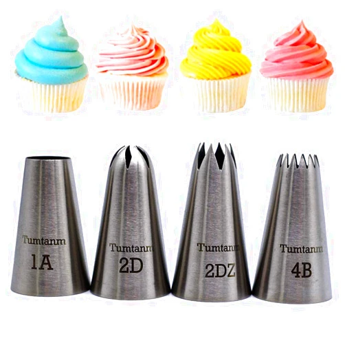 Picaru Large Cake Decorating Piping Tips, 4 Pack Stainless Steel Piping Nozzle Cake Decorating Pastry Tips Tool