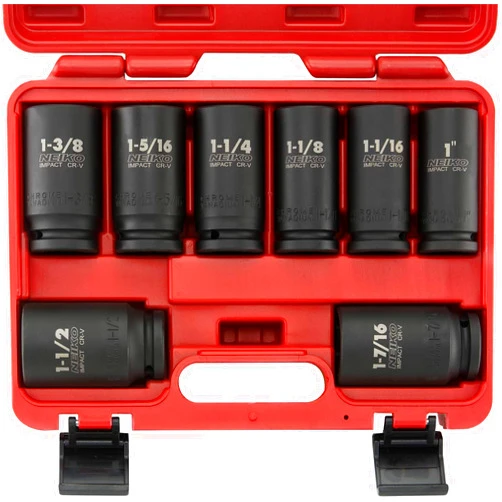 NEIKO 02461A 3/4 Inch Drive Impact Socket Set, SAE 1” to 1-1/2”, 8 PC, Deep/Jumbo Sockets, Chrome Vanadium Cr-V