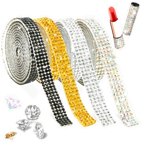 FULZTEY Rhinestone Ribbon Roll 4 Rows Sticky Gems Diamond Ribbon Mixed Color Adhsive Rhinestone Strip with 2 mm Gemstone Sparkling Crystal Trim Thinestone Tape for DIY Crafts Gift Clothes Decoration