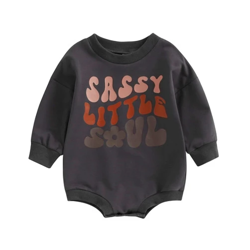 Molgkyo Newborn Baby Girl Clothes Long Sleeve Letter Print Sweatshirt Romper Oversized Bubble Bodysuit Fall Winter Clothes