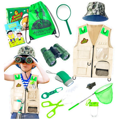 ESSENSON Outdoor Explorer Kit & Bug Catcher Kit with Vest, Outdoor Toy Gift for 3 4 5 6 7 8+ Year Old Boys Girls Kids Binoculars, Magnifying Glass, Butterfly Net, Camping, Adventure
