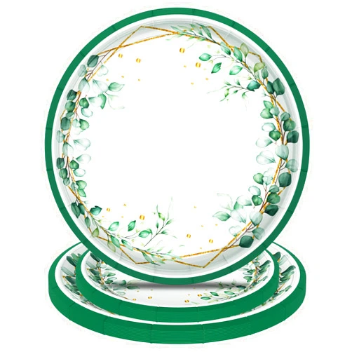 Eptiazy 20PCS Sage Green Party Supplies Greenery Paper Plates Kit, Spring Eucalyptus Green Leaves Disposable Dinnerware Decor for Wedding Birthday Baby Shower