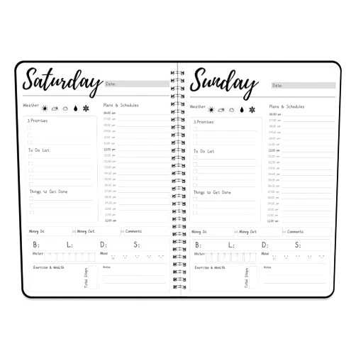 KAICN Work Planner,Daily & Weekly Spiral Planner with Hourly Schedules, To Do List, Tasks, Expense tracker, Undated 7 Days Planner Start Anytime, Flexible PVC Waterproof Cover, 10x7.3 inches
