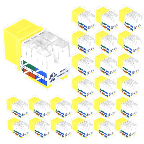 VCE RJ45 Cat6 Keystone Jacks Slim Profile UL-Listed 25-Pack, 90-Degree Ethernet Punch Down Keystone Jack Adapter in Yellow