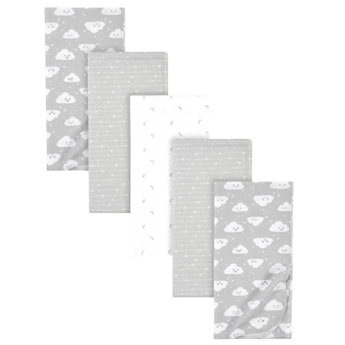 Gerber Boys and Girls Newborn Infant Baby Toddler Nursery 100% Cotton Flannel Receiving Swaddle Blanket, Clouds Grey, 5-Pack