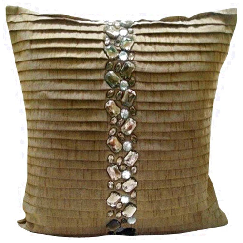 The HomeCentric Throw Pillow Covers, Champagne Brown Pillow Covers 16x16 inch (40x40 cm) Silk Couch Pillow Cases, Striped, Pintucks, Textured, Crystals, Contemporary Accent Throw - Almost Real