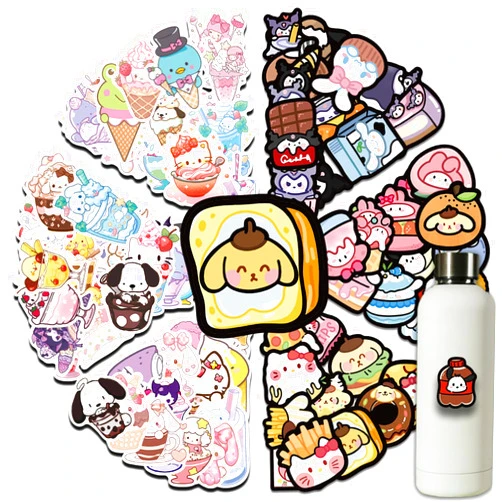 WDWLL 100Pcs Food Sanrio Stickers Pack Cute Ice Cream Stickers for Water Bottles Laptop Scrapbook Journaling Waterproof Vinyl Decals Japanese Anime Stickers for Kids Teens Adults (Food)