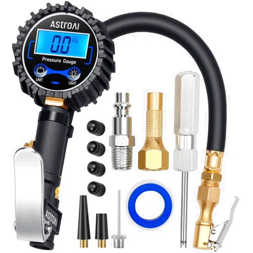 AstroAI Digital Tire Pressure Gauge with Inflator(3-250 PSI 0.1 for Display Resolution), Heavy Duty Air Chuck and Compressor Accessories with Rubber Hose and Quick Connect Coupler, Blue