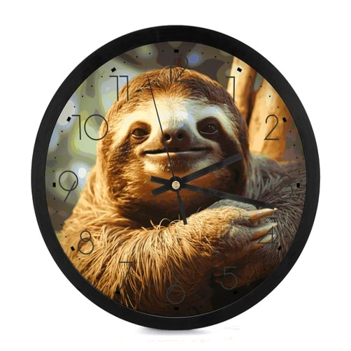 QMKASD Fashion Round Wall Clock，10 Inch Silent Non Ticking Funny Sloth Modern Wall Clocks for Living Room Bedroom Kitchen Home Office Decor