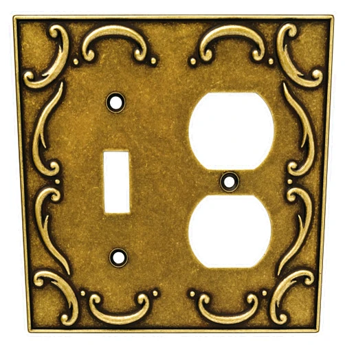 Liberty Hardware Brainerd 126386 French Lace Single Toggle Switch/Duplex Outlet Wall Plate / Switch Plate / Cover, Burnished Antique Brass