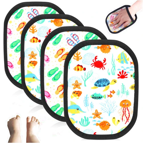Uyakhom 4 Pcs Sand Wipe Off Mitt Beach Sand Removal Gloves Portable Sand Cleaner Soft Travel Mitt for Adult Kids Surf Ocean Beach