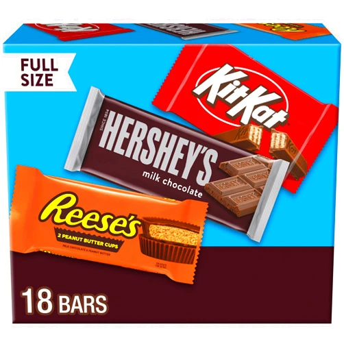 HERSHEY'S, KIT KAT and REESE'S Assorted Milk Chocolate Candy Variety Box, 27.3 oz (18 Count)
