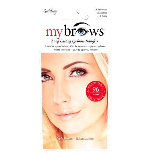 Godefroy MyBrows Long Lasting Eyebrow Transfers, Medium Arch, Light Brown, 48-Pairs of Brows (96 Individual transfers)