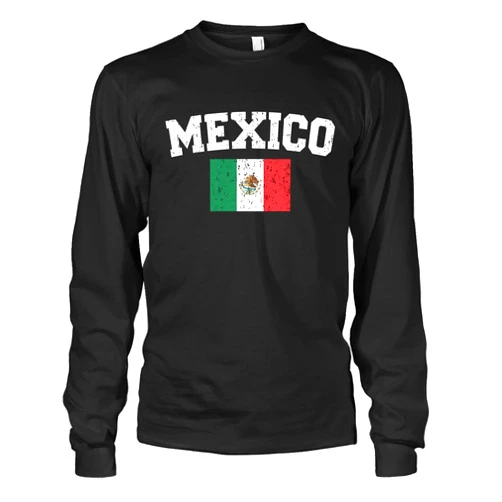 Cybertela Men's Faded Distressed Mexican Mexico Flag Long Sleeve T-Shirt