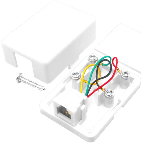 NECABLES Phone Jack Surface Mount Single Port Telephone Jack Box 4 Screw Terminals to 1 RJ11 6P4C Female White