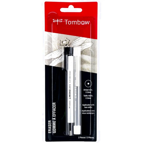 Tombow Mono Zero Eraser and Refill Value Pack, Round 2.3mm. Precision Tip Pen-Style Eraser with Refill
